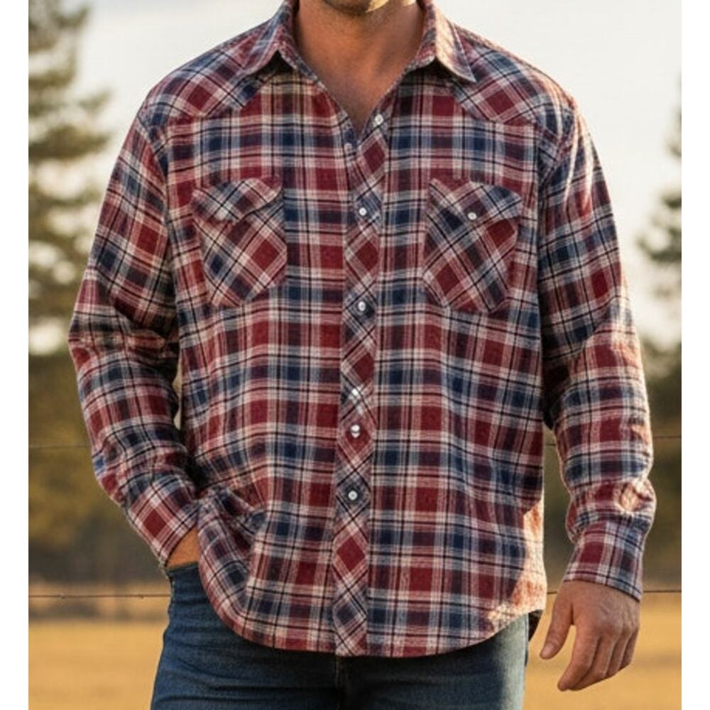 Wrangler Wrancher Men's XXL Plaid Western Cowboy Pearl Snap Cotton Shirt